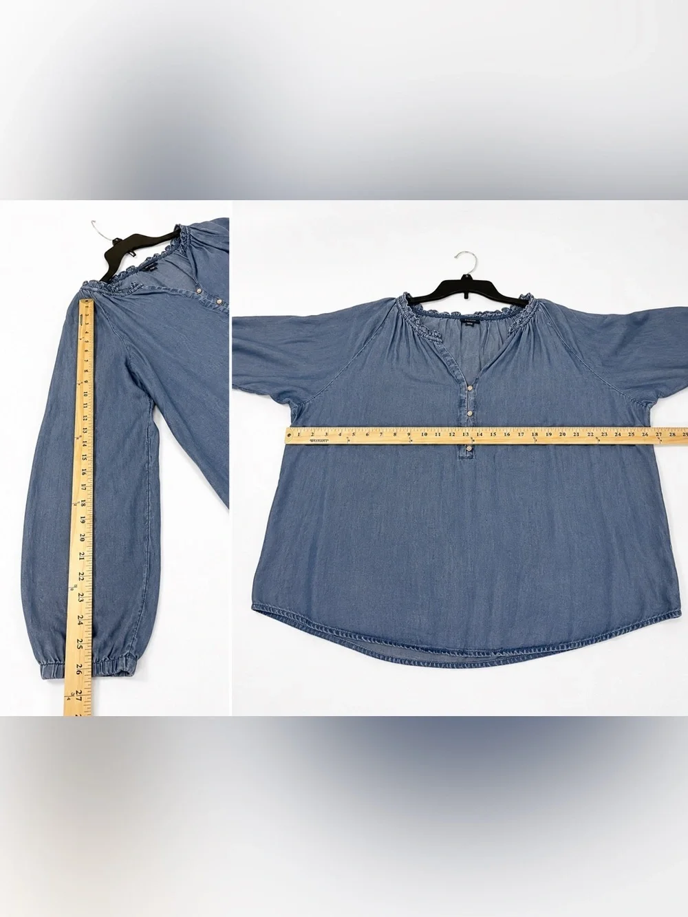 J Jill Denim Lyocell Peasant Blouse XL Chambray Boho Coastal Cowgirl SOFT